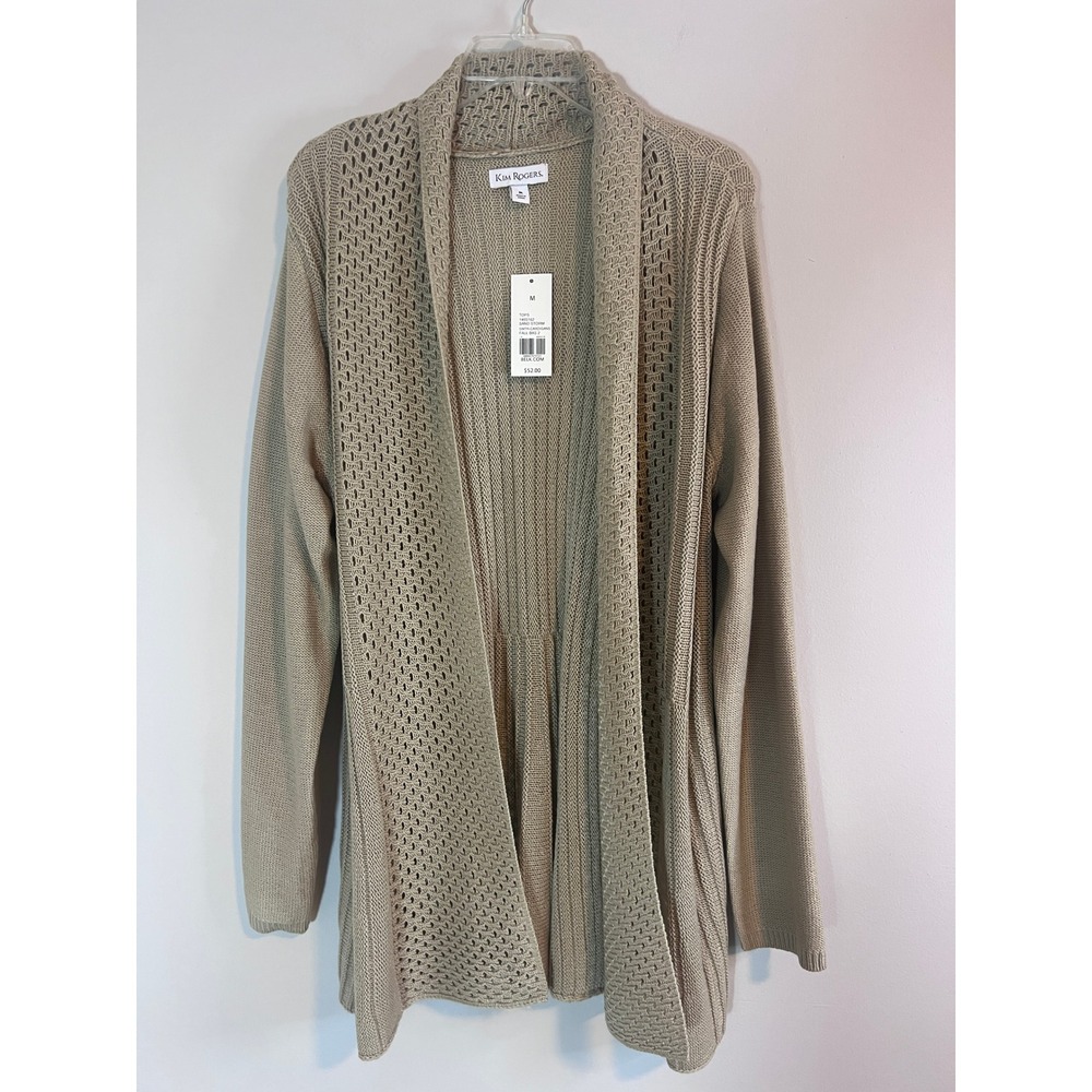 Kim Rogers Women Sand Storm Beige Open Front Cardigan Sweater Medium NWT 146S162